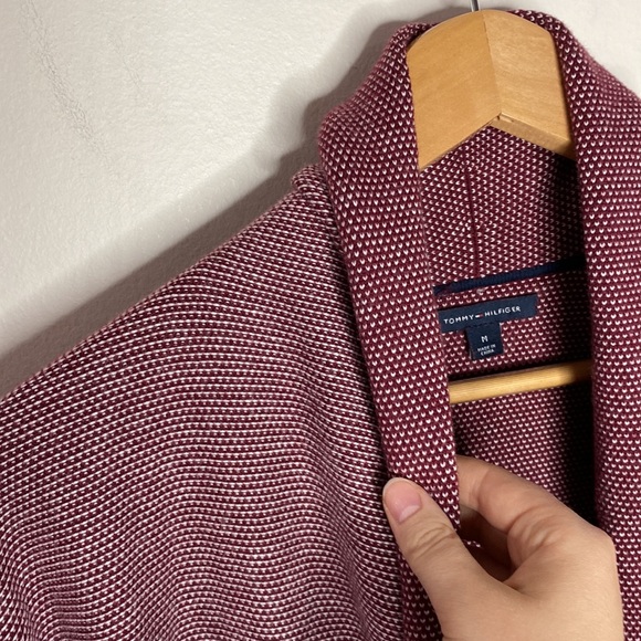 Tommy Hilfiger bird’s eye burgundy shawl pima cotton blend  open cardigan size M - Picture 5 of 12